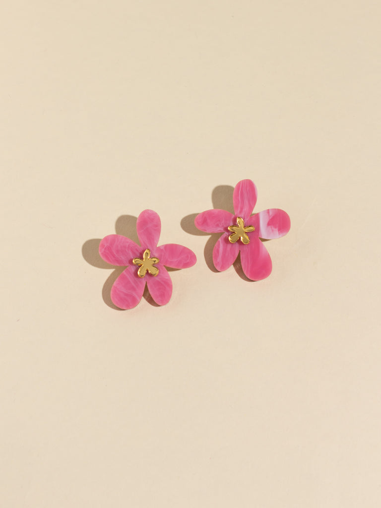 Flora Studs in Pink Marble