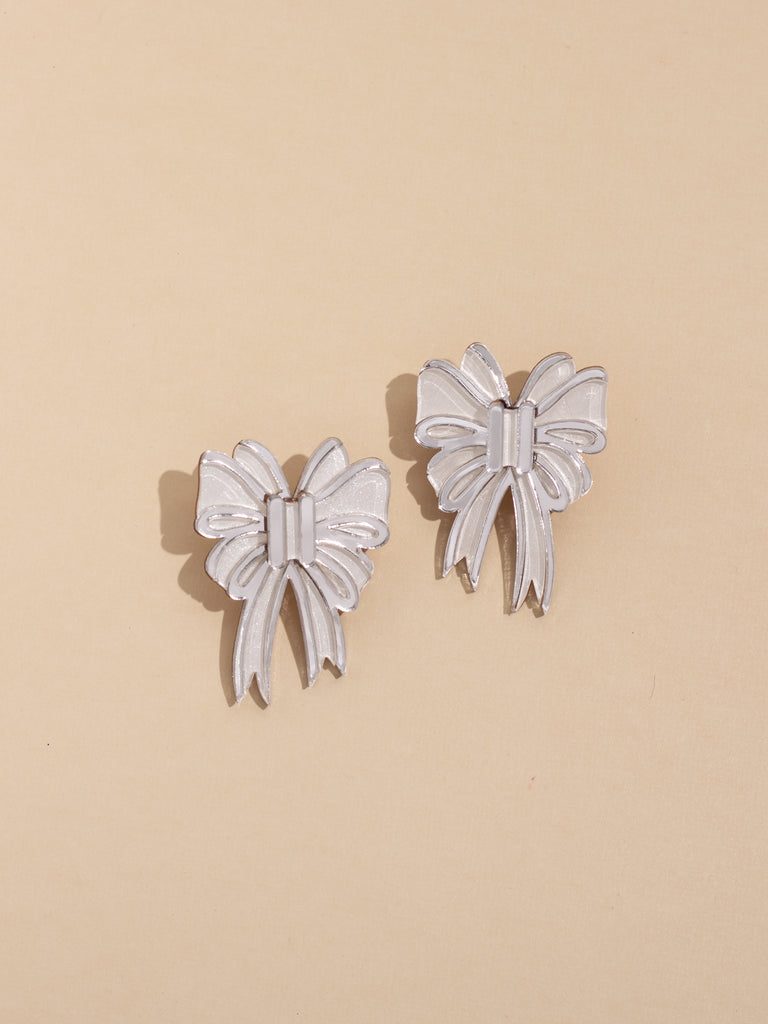 Festive Bow Earrings in White & Silver